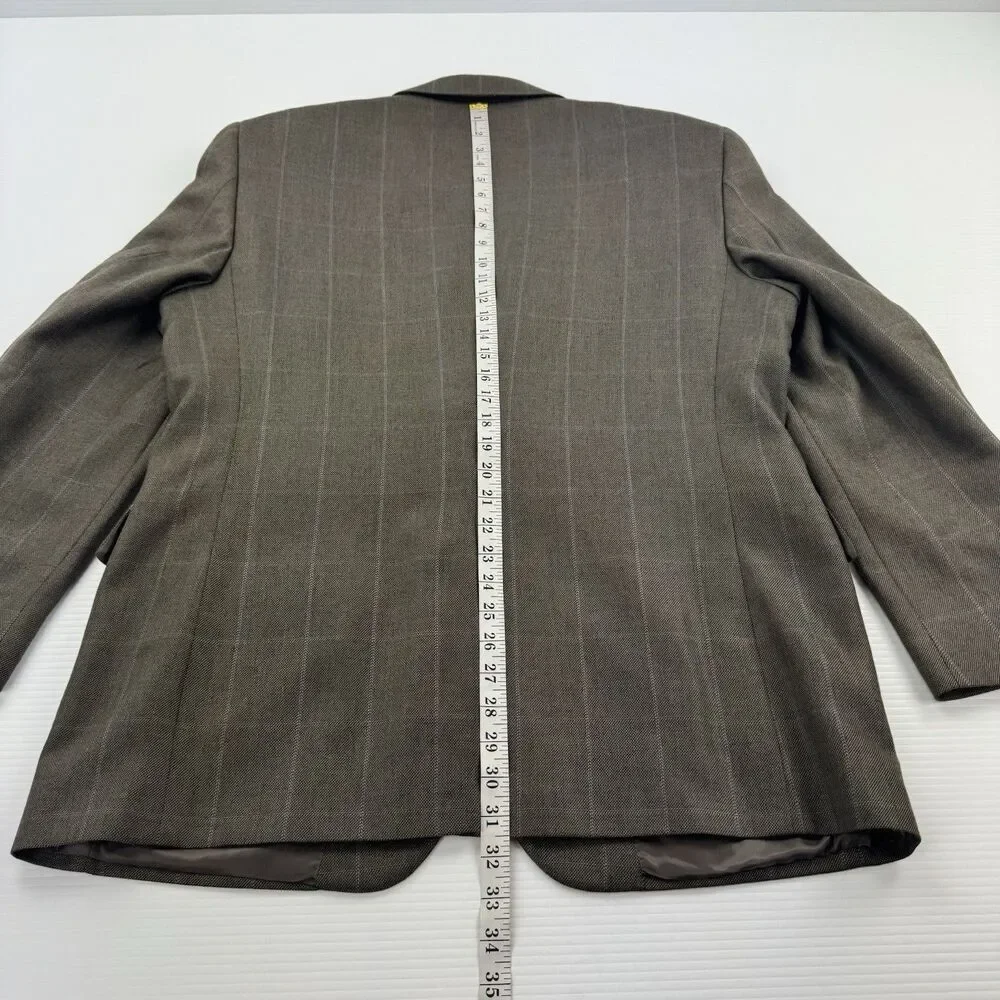 Jos A Bank 44R Sport Coat Blazer Taupe Gray Silk Camel Hair Windowpane